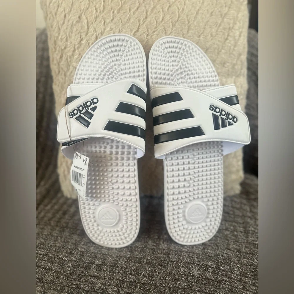 Adidas Adissage Slides Mens Size 18 White Brand New Shower Shoes Beach‎ Sandals